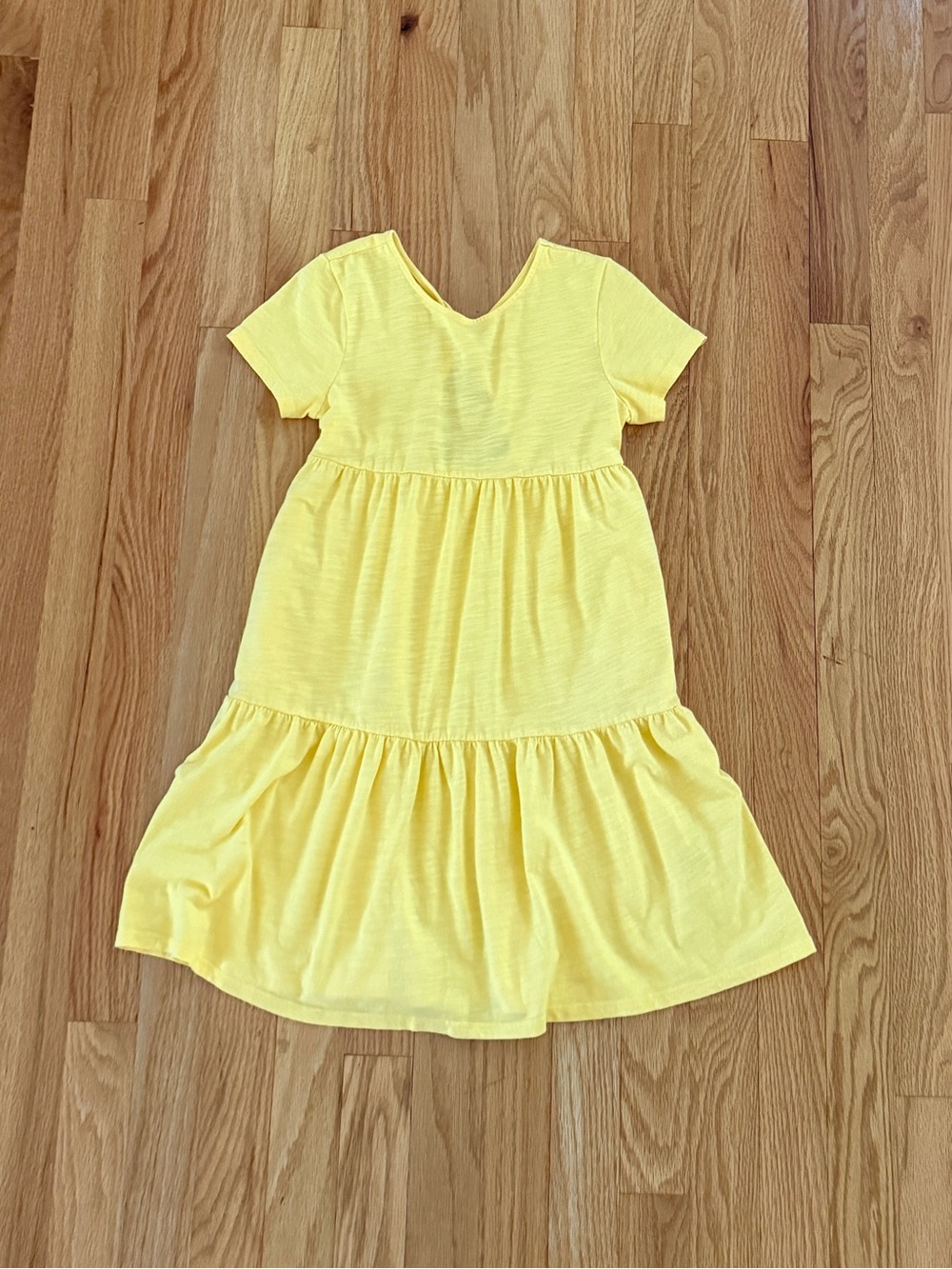 Cat & Jack Girls Short Sleeve Yellow Tiered Open Back Knit Dress, Size M (7/8)